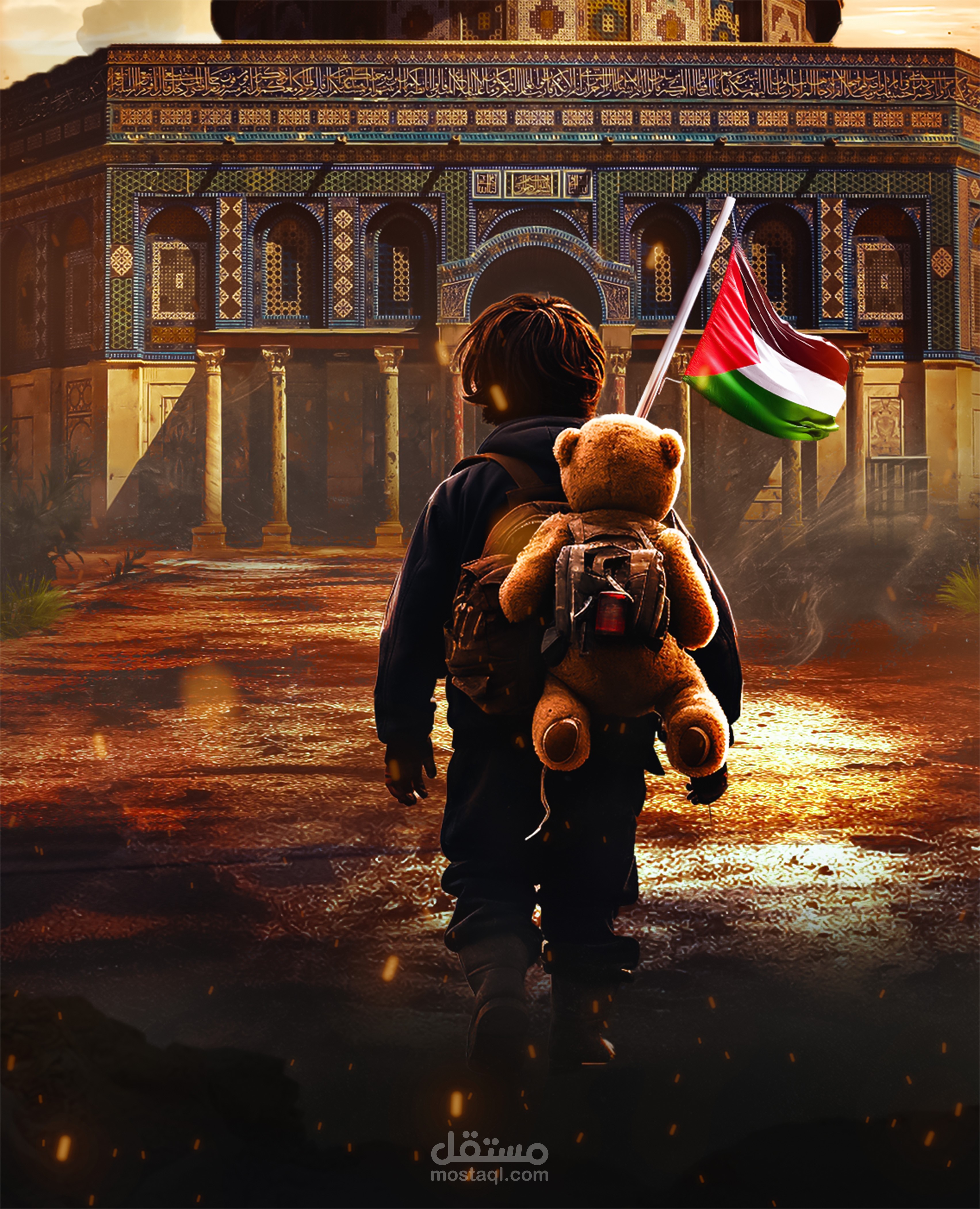 تصميم بوستر فني بأسلوب سينمائي يجسد فكرة الأمل والصمود