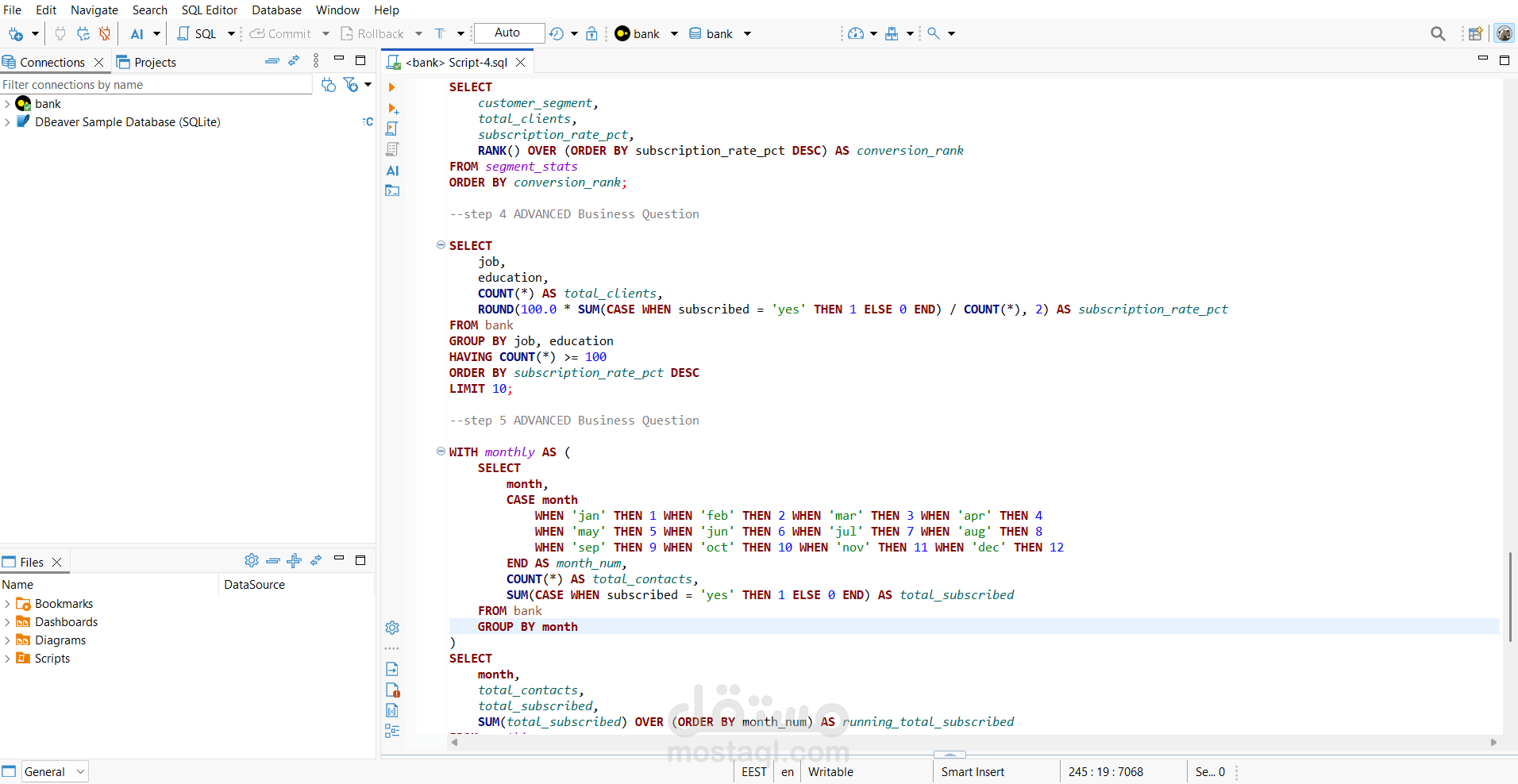 Analyzing private bank data using SQL