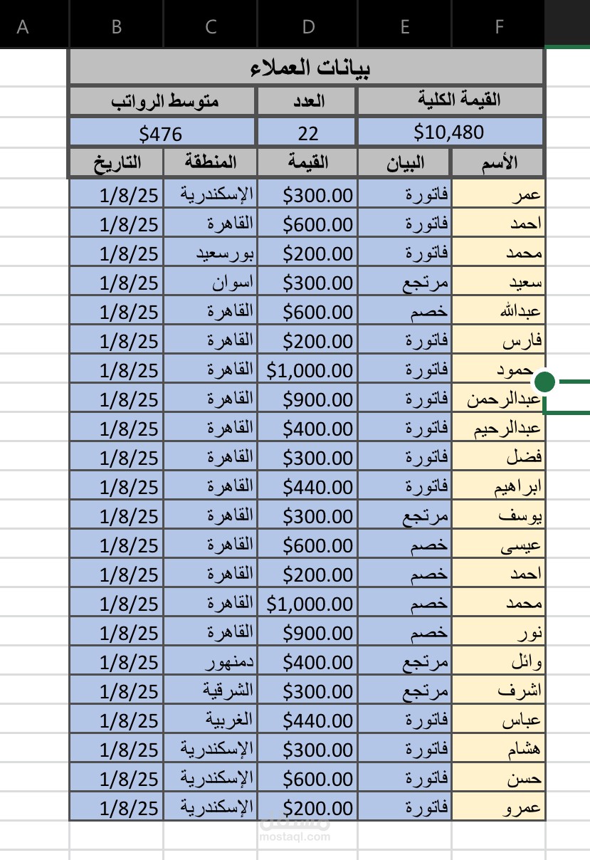 إدخال وتنظيم بيانات موظفين على Excel.