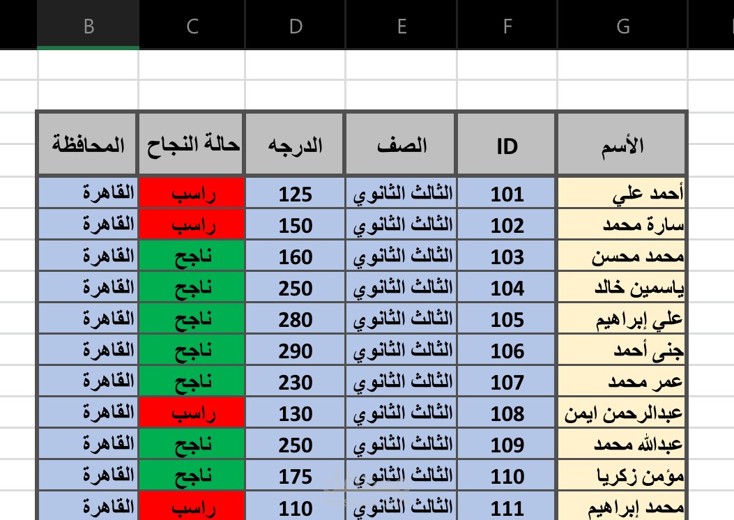 نظام متابعة درجات الطلاب وحالة النجاح.