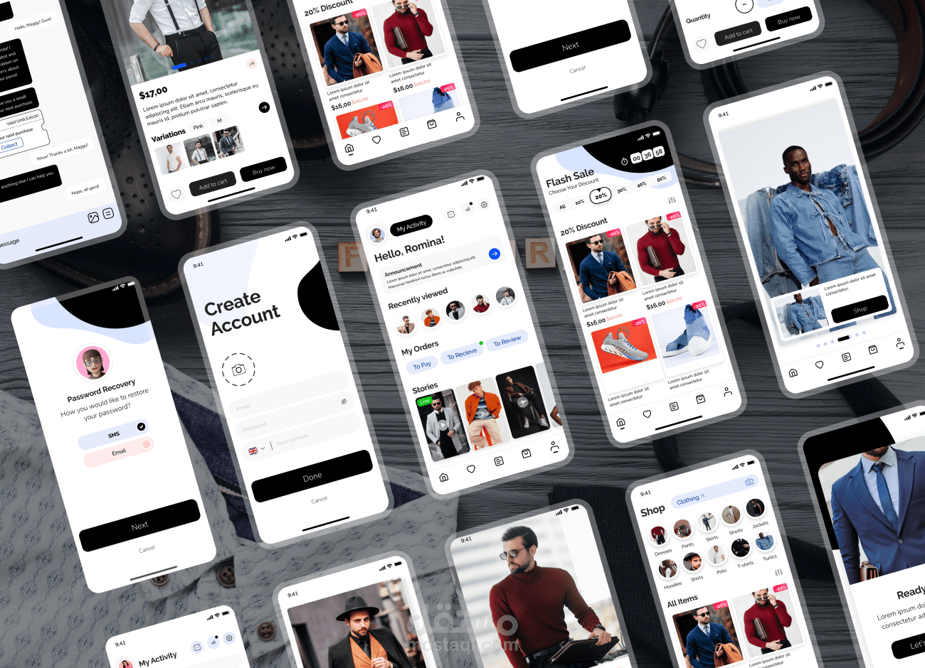 تصميم تجربة مستخدم (UI/UX) لتطبيق أزياء رجالية متكامل - Men's Fashion App