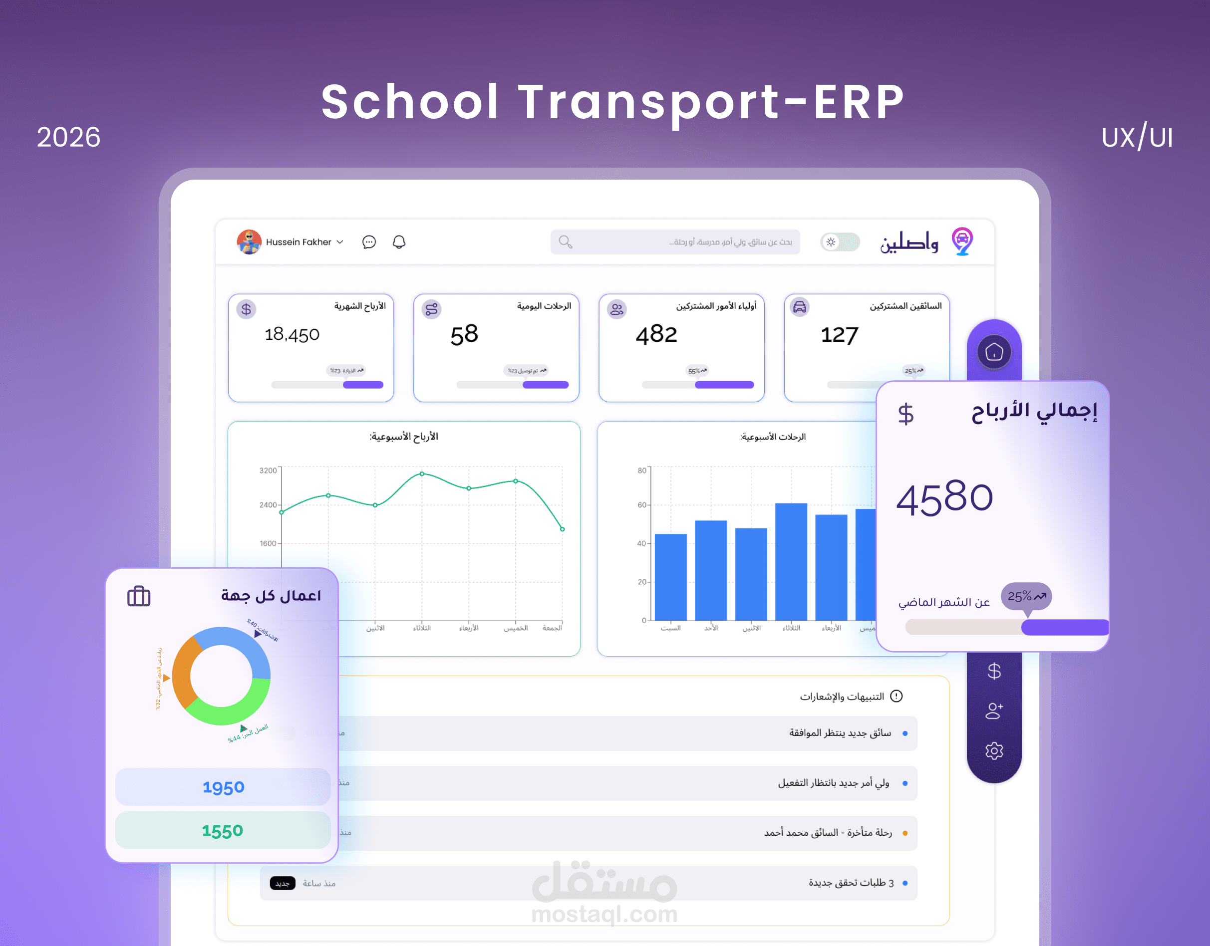 تصميم لوحة تحكم "واصلين" (Wasleen) لإدارة النقل المدرسي - UI/UX