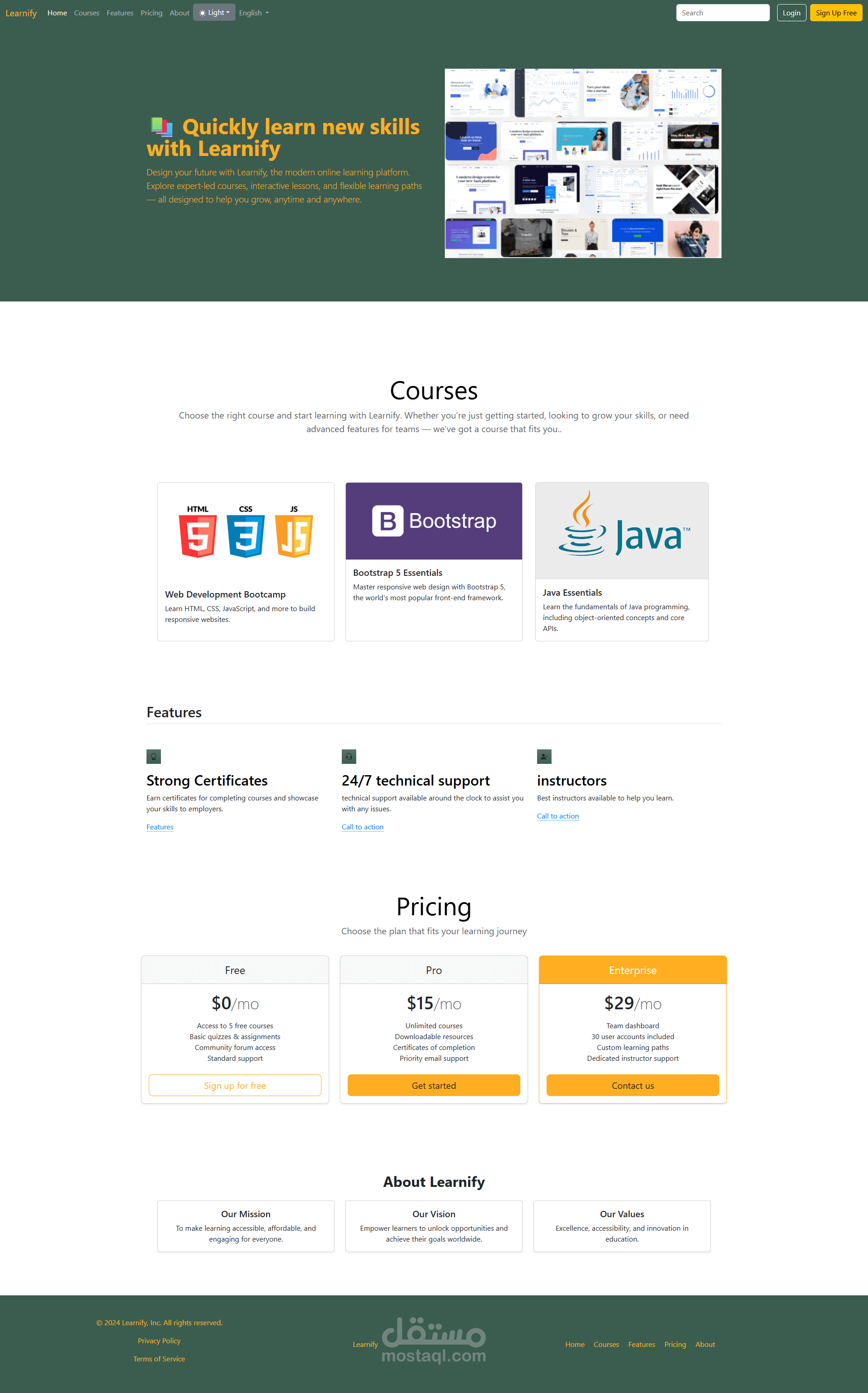 landing page باستخدام bootstrap framework