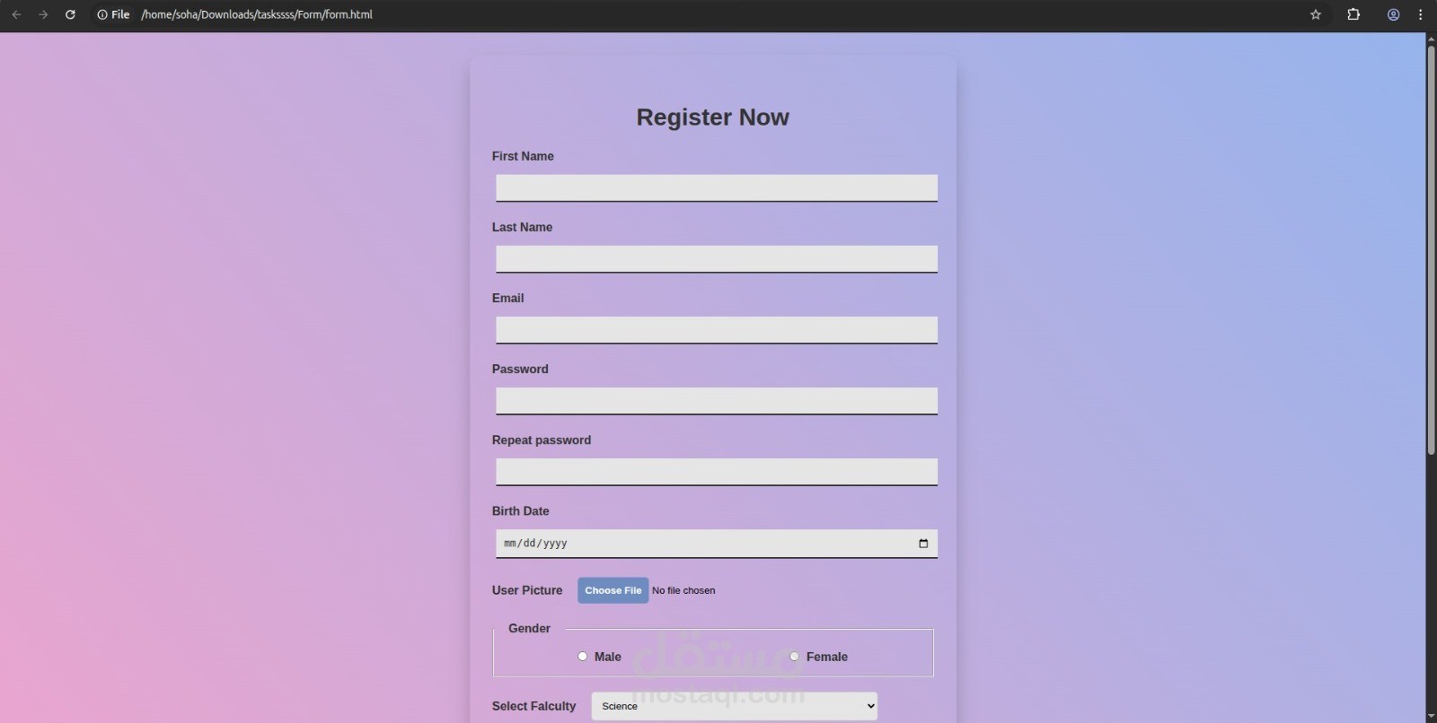 Registration form