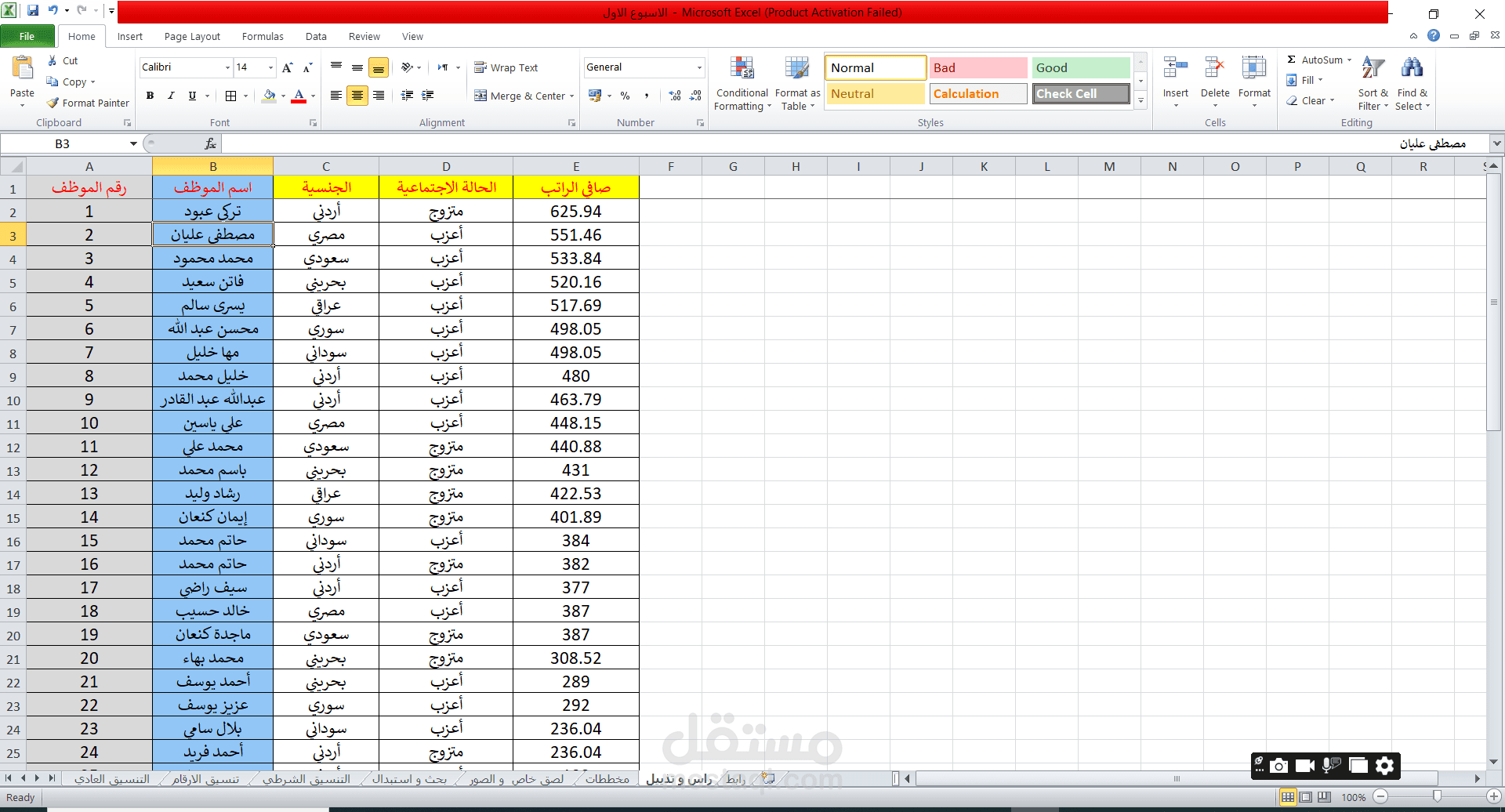 تنظيم وتنسيق جداول البيانات الاحترافية على Microsoft Excel