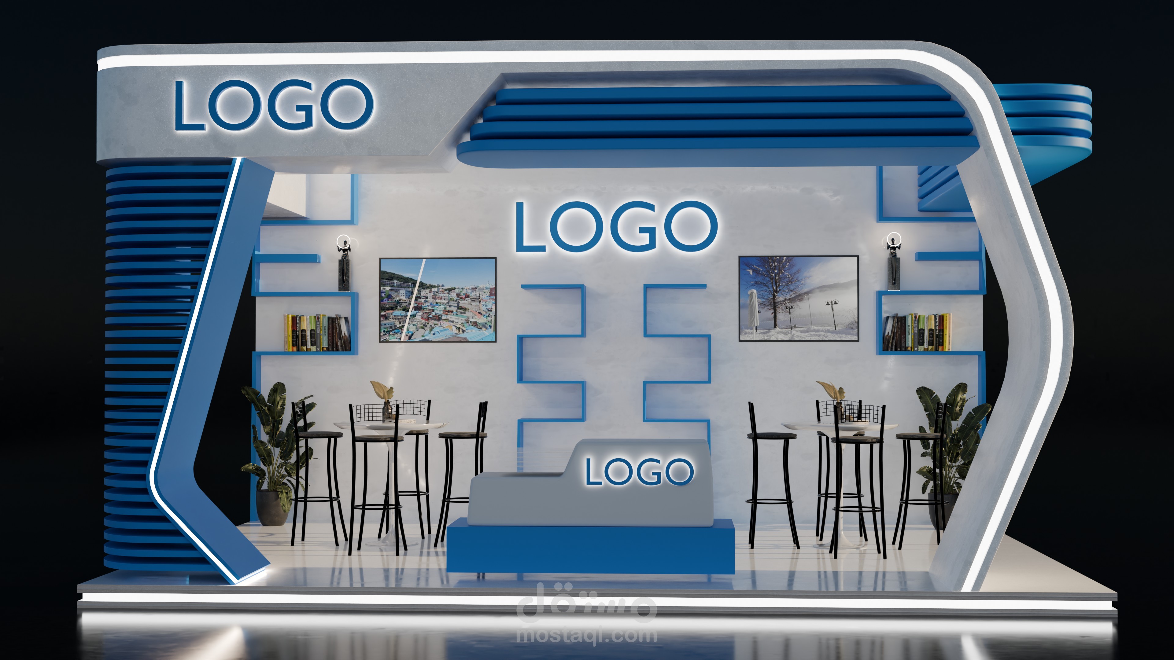 تصميم ثلاثي الأبعاد لجناح معرض (Booth) عصري واحترافي