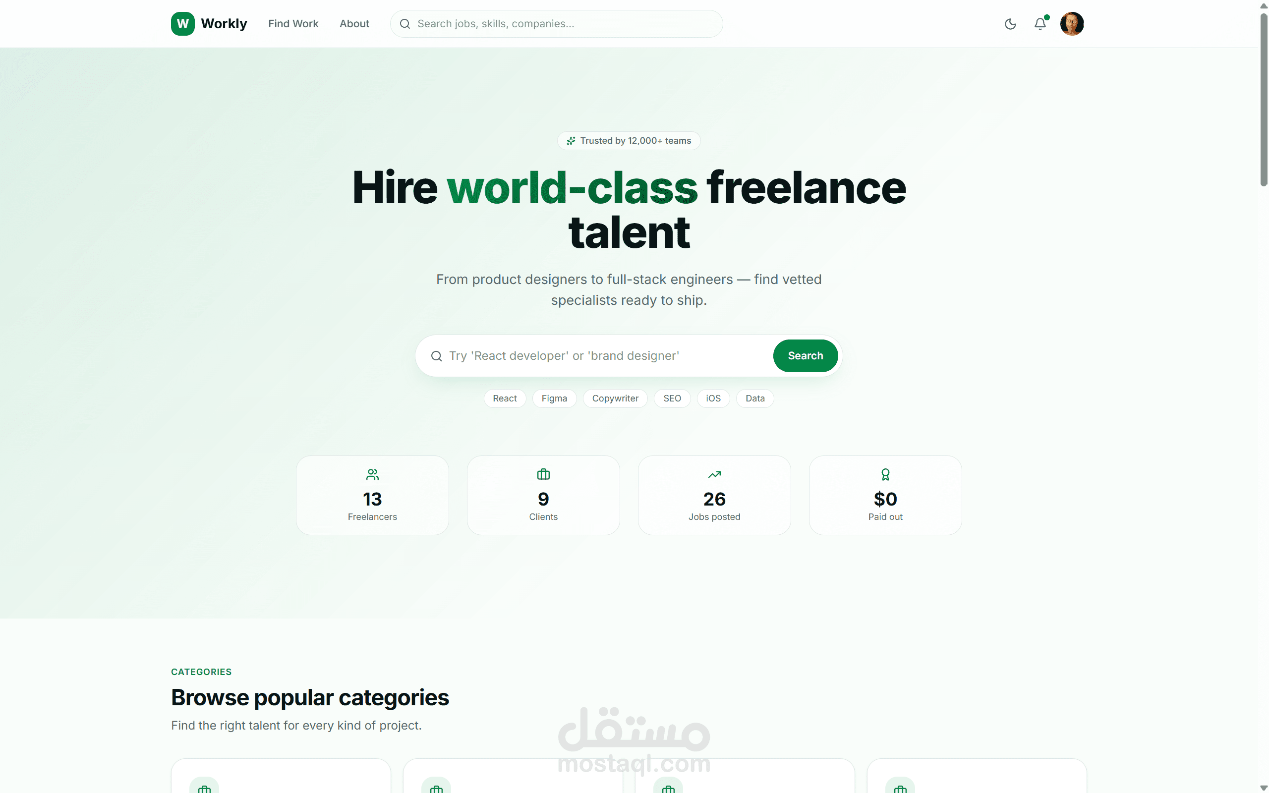منصة Workly | منصة عمل حر متكاملة (Full-Stack Freelance Marketplace)