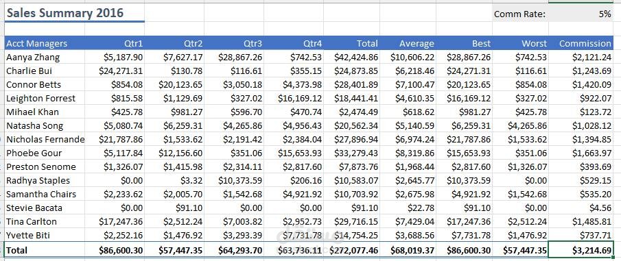 (Sales Summary 2016)