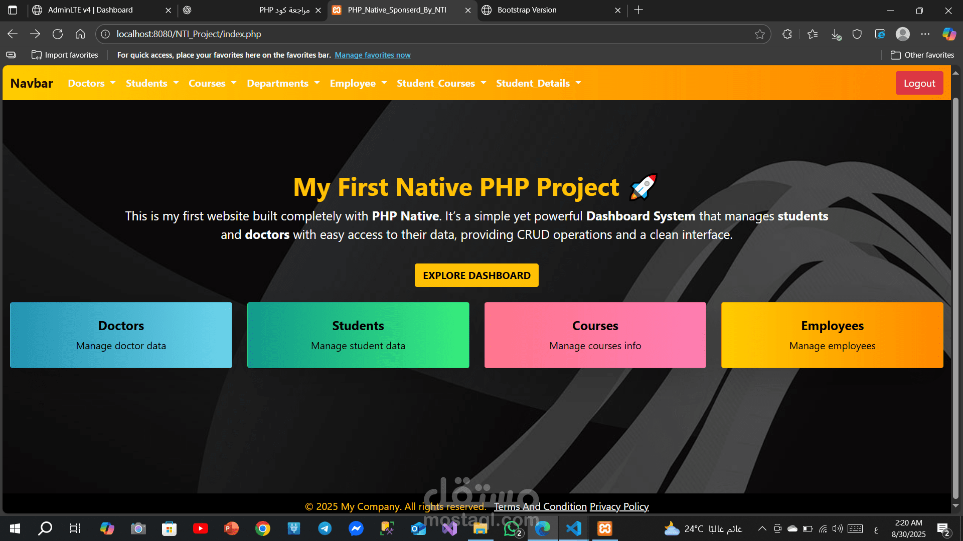 Dashboard for College System by php native