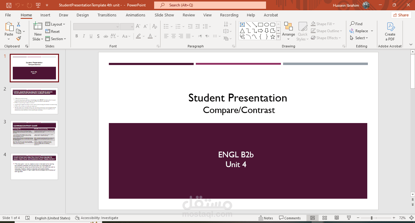 تصميم عرض تقديمي  لأحد الطلاب (PowerPoint) بالإنجليزية مع ترجمته إلى العربية