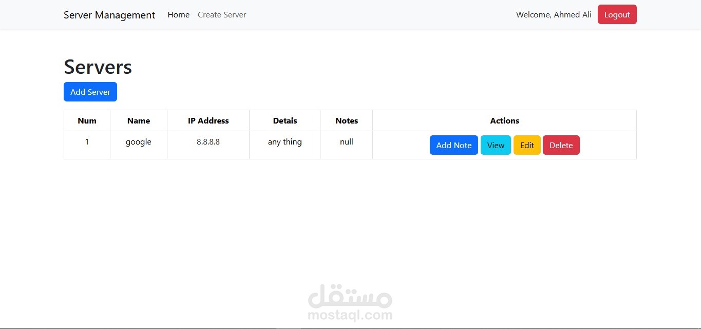 Laravel CRUD server-management with authentication