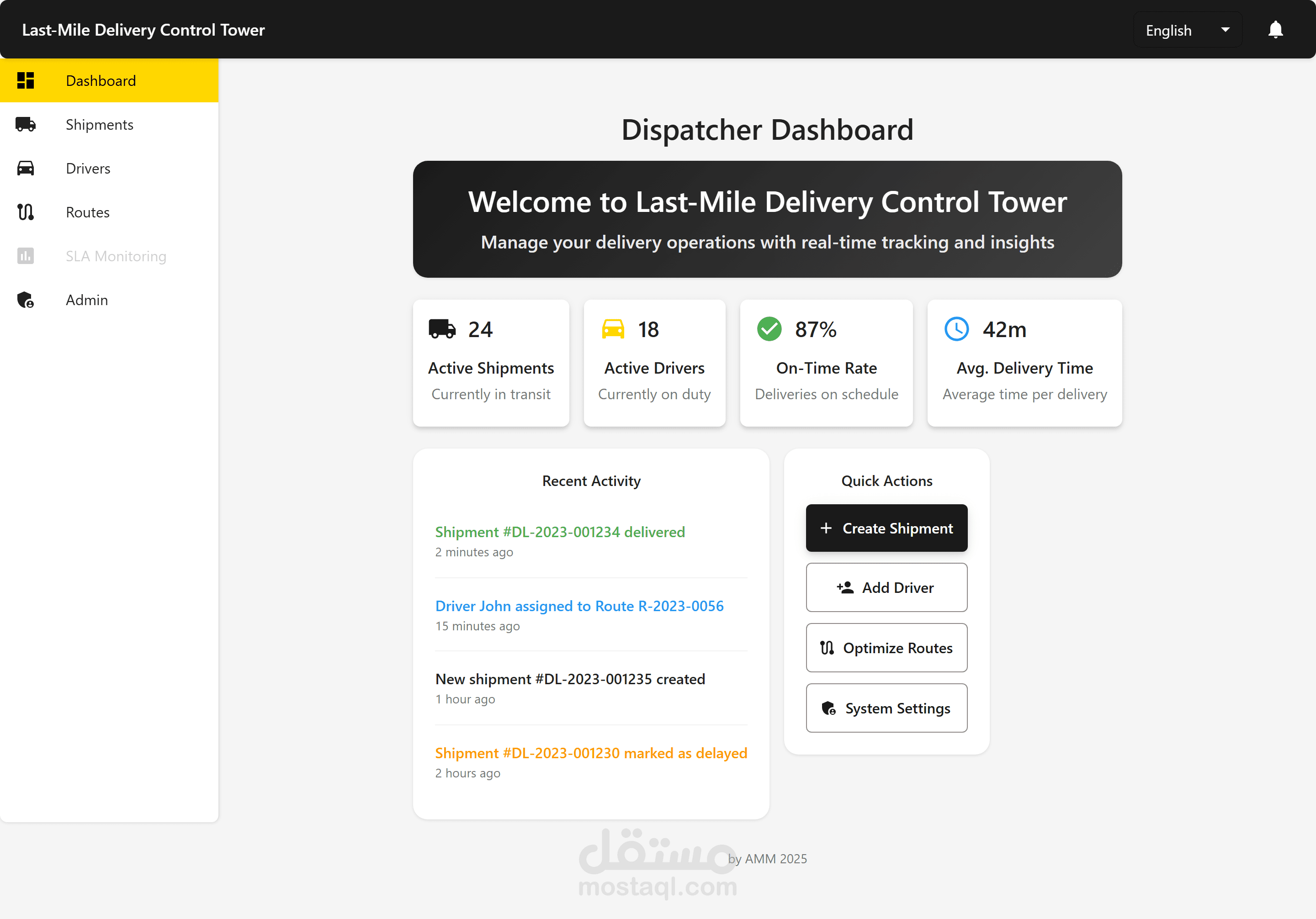 نظام “Last-Mile Control Tower” — منصة لإدارة وتتبع تسليم الشحنات / العمليات اللوجستية في مرحلة التوصيل الأخير