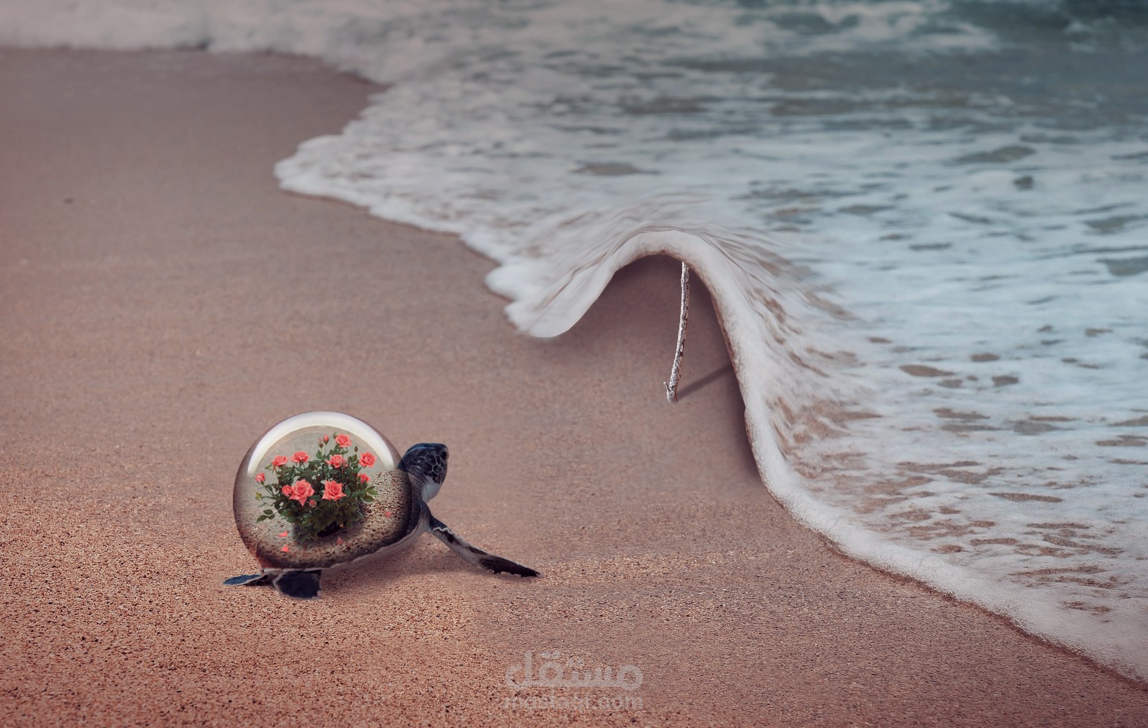 عمل فني خيالي بدمج غير واقعي بين عناصر مختلفة