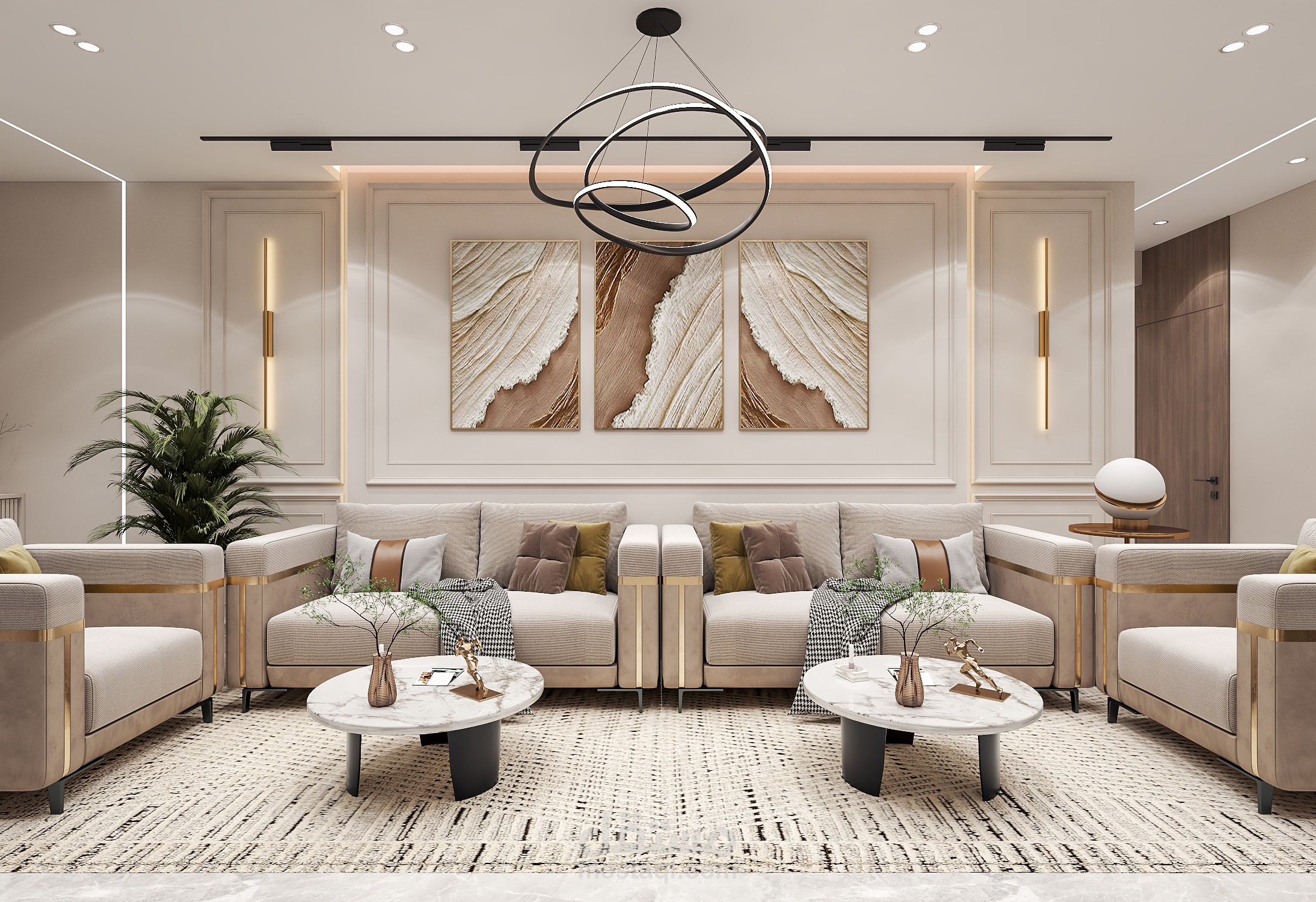تصميم مخطط معماري مخصص لمنطقة الاستقبال في شقة سكنية