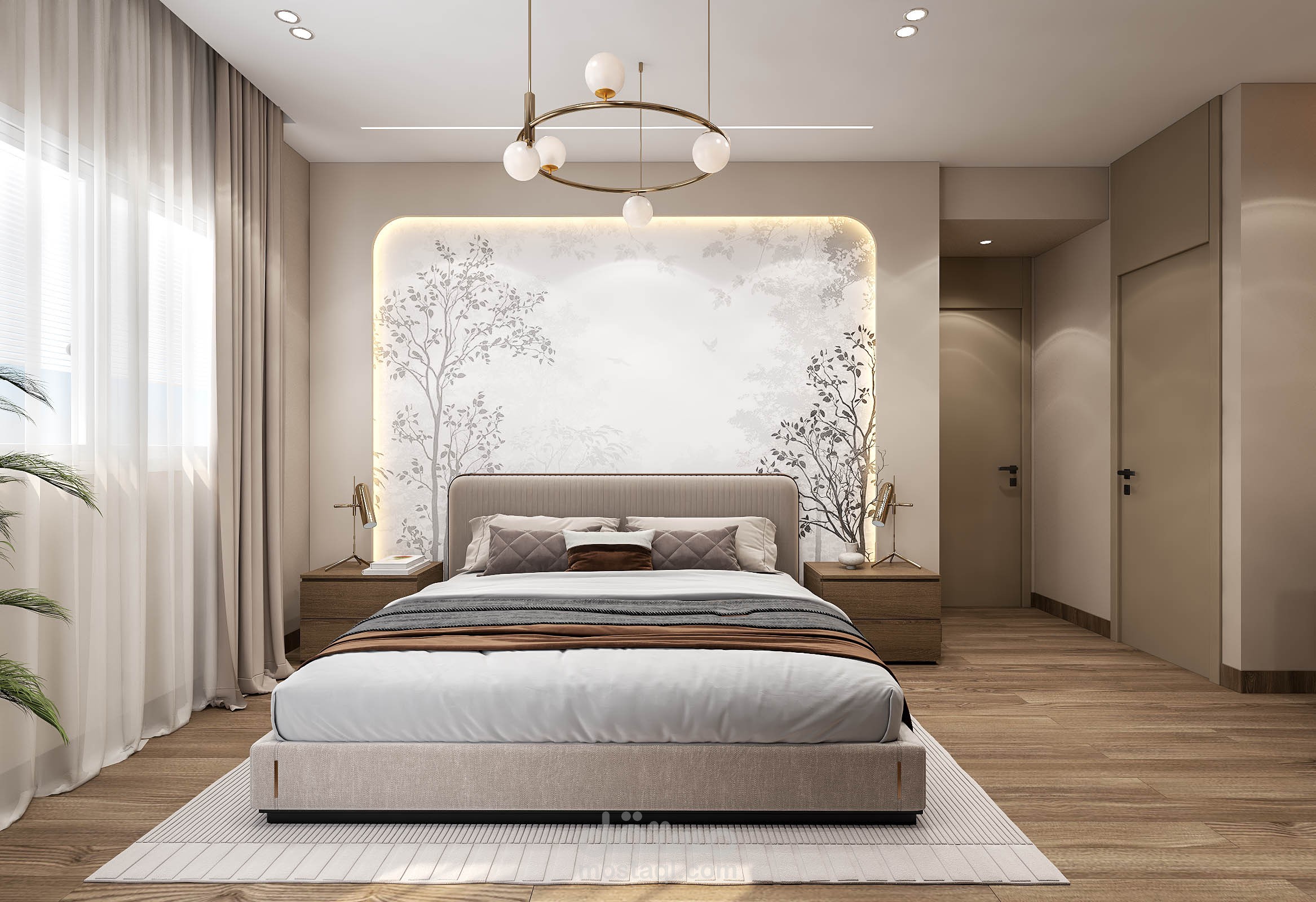 تصميم مخطط معماري لغرفة نوم رئيسية مع غرفة ملابس في شقة سكنية