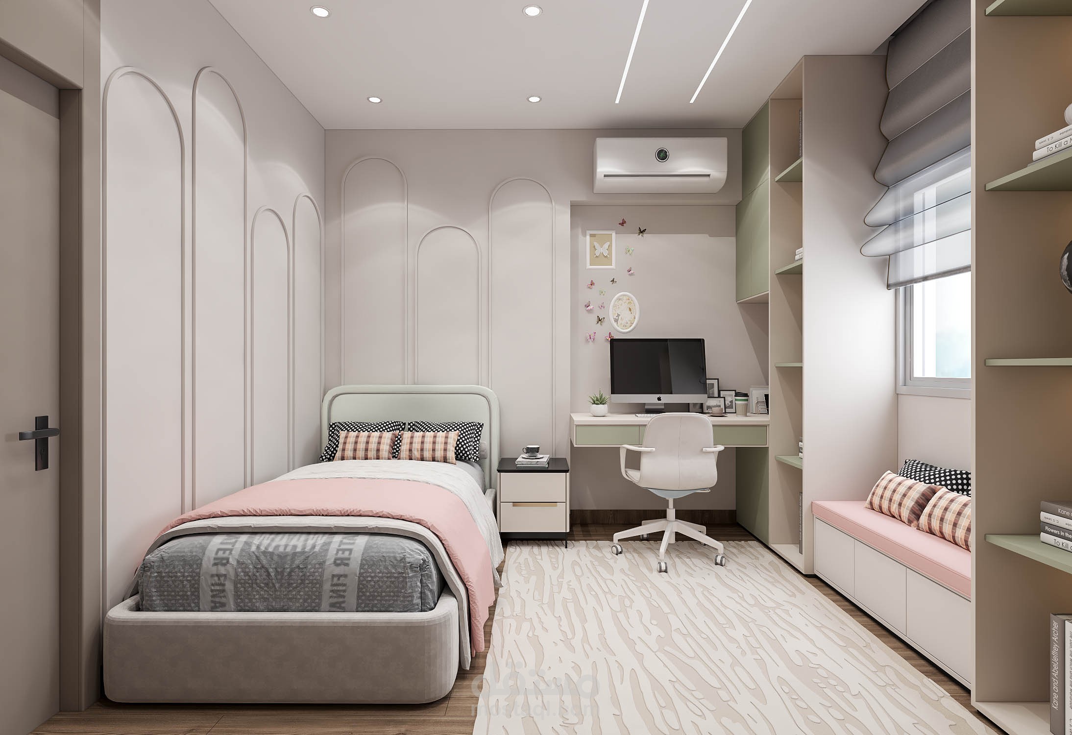 تصميم مخطط معماري لغرفة نوم بنت في شقة سكنية