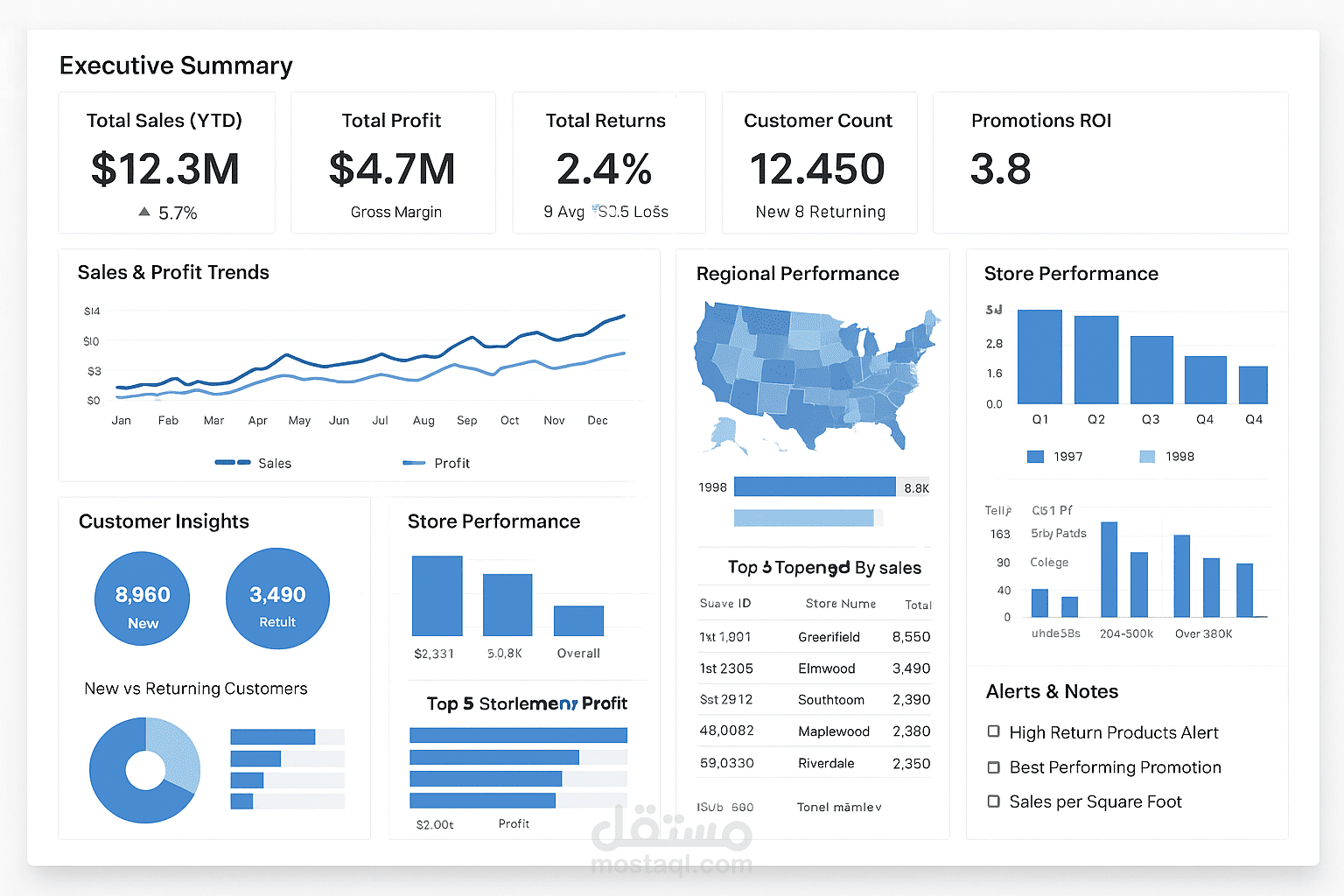 تحليل بيانات متجر وتصميم لوحة مؤشرات تنفيذية (Dashboard) تفاعلية