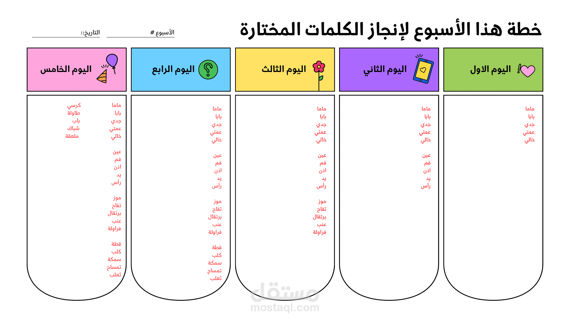 إعداد خطة أسبوعية لتعليم الأطفال الكلمات الأولى