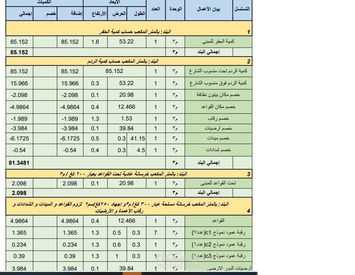 حصر كميات بناء معماري وإنشائي