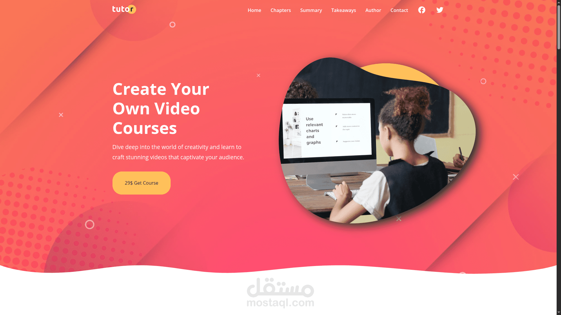 تصميم وتطوير Landing Page لمنصة كورسات فيديو تعليمية (Tutor Platform)