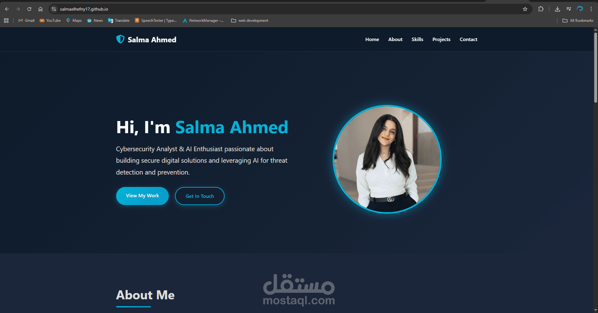 تطوير موقع ملف شخصي احترافي متكامل لمحلل أمن المعلومات