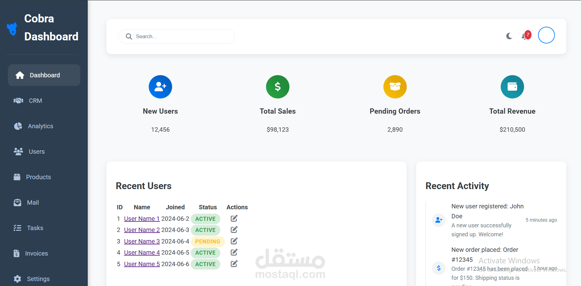 Admin Dashboard Web App
