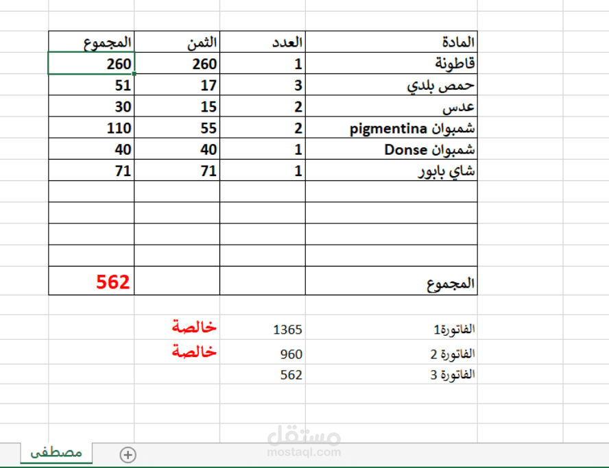 إعداد ومتابعة فواتير مشتريات متعددة – تنظيم مالي دقيق