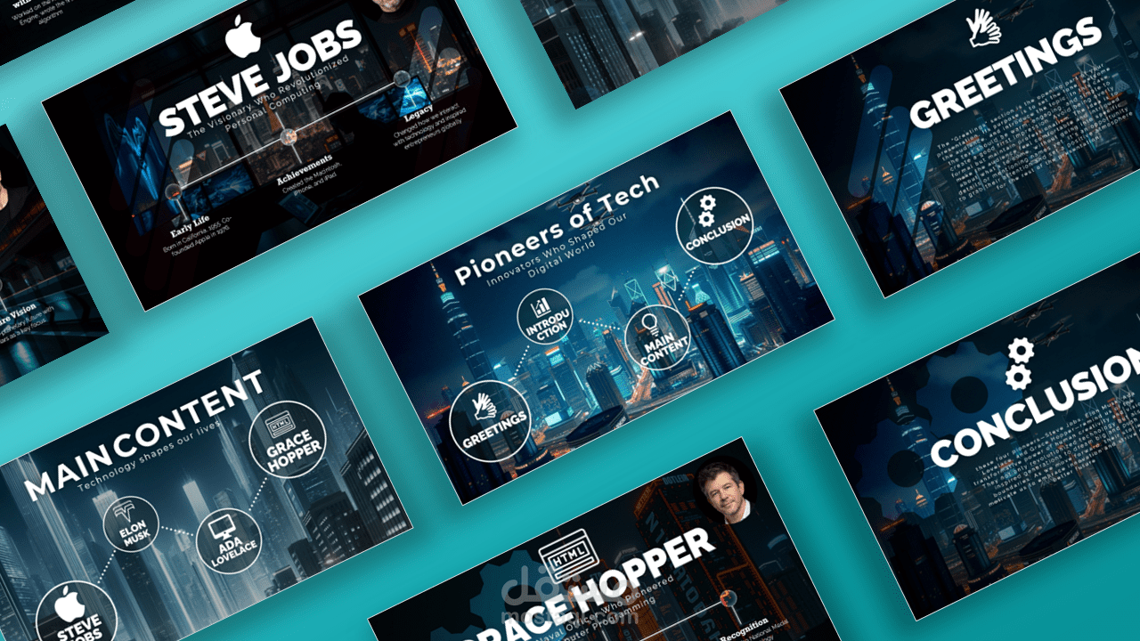 تصميم عرض تعليمي احترافي عن رواد التكنولوجيا