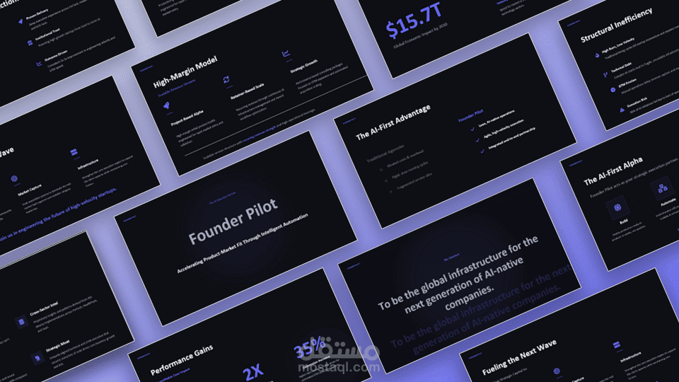 تصميم Pitch Deck استثماري لشركة ناشئة في مجال الذكاء الاصطناعي