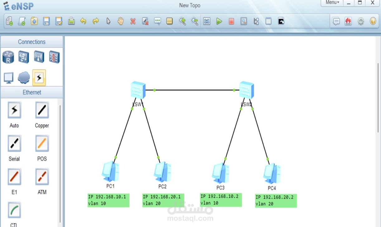 Configuring VLANs and Trunk Links in a Network Topology