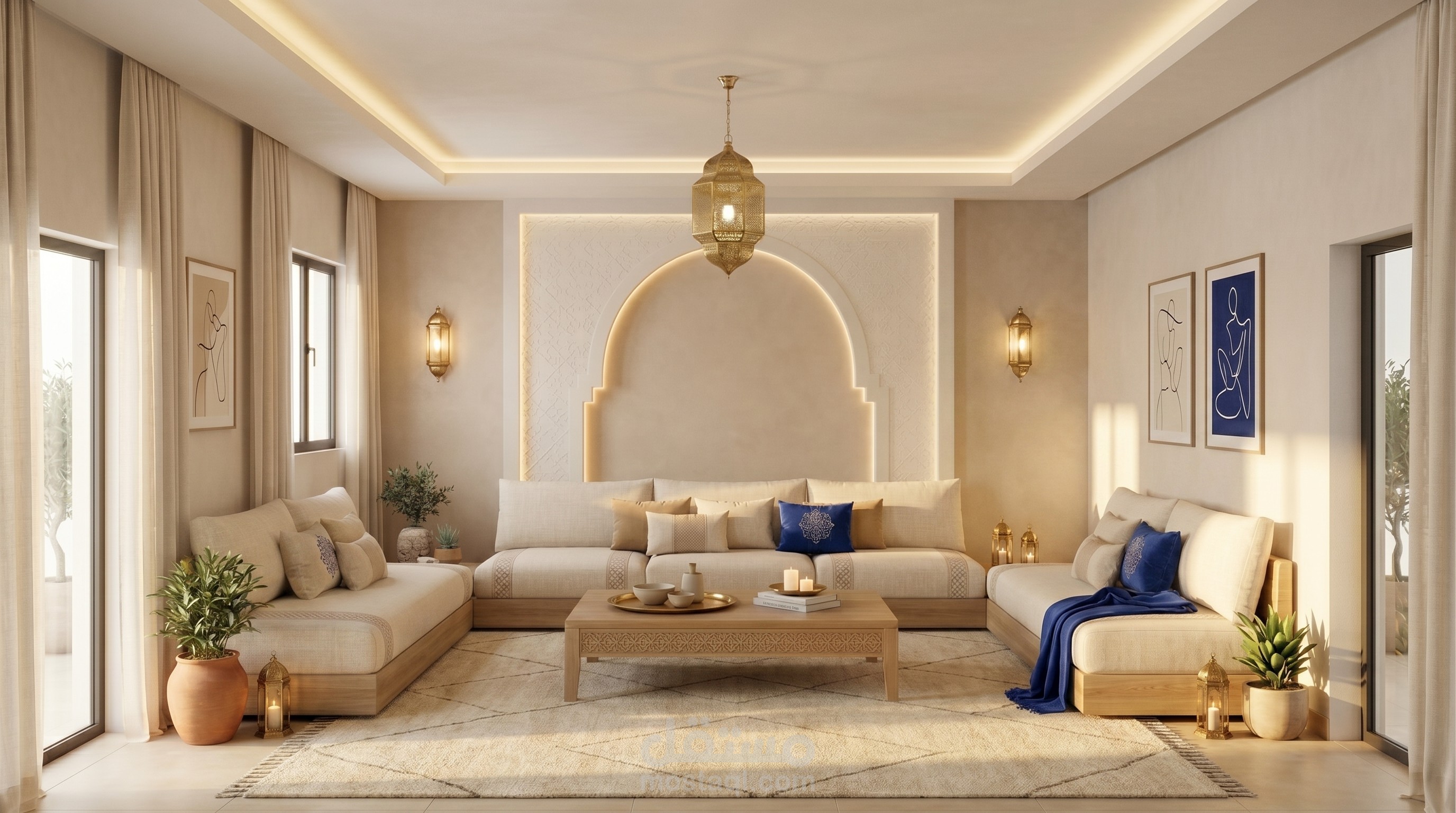 تصميم صالون مغربي عصري ثلاثي الأبعاد