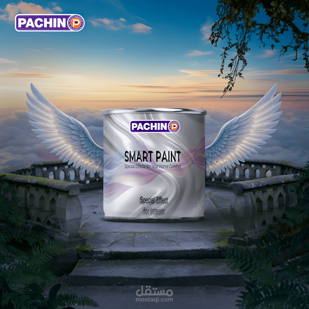 تصميم بوستر إعلاني لدهان Pachin Smart Paint بأسلوب خيالي فاخر