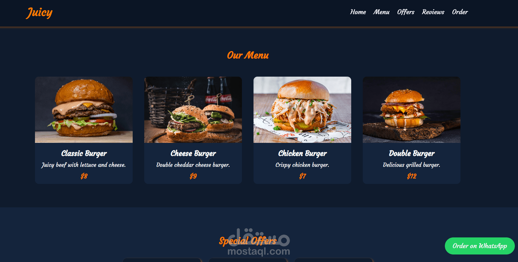 Juicy Restaurant – Responsive Burger Restaurant Website