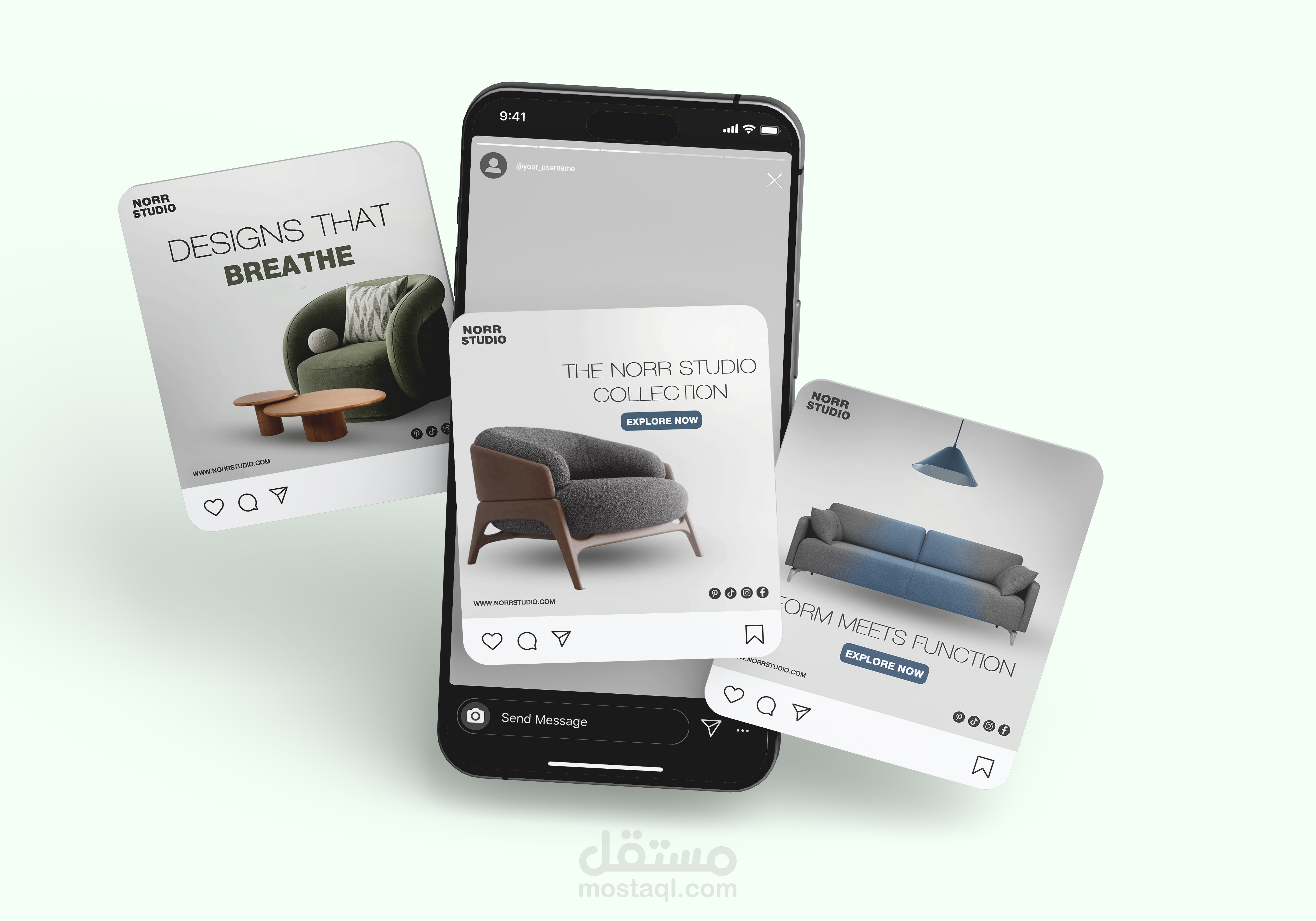 تصميم Carousel احترافي بأسلوب Minimalist لبراند أثاث فاخر – Norr Studio