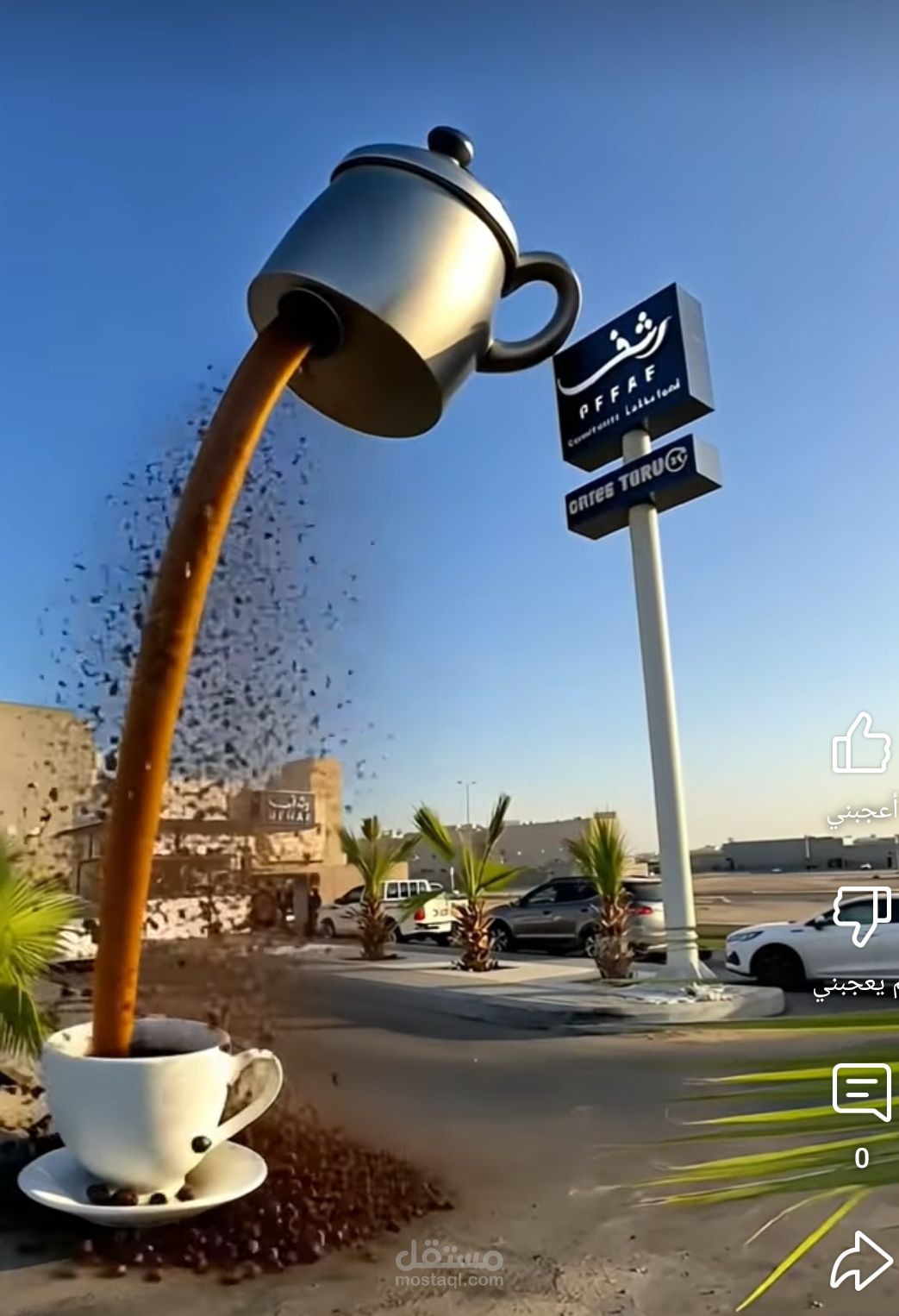 أعلان فيديو cg بالذكاء الصناعي لمقهى في السعوديه