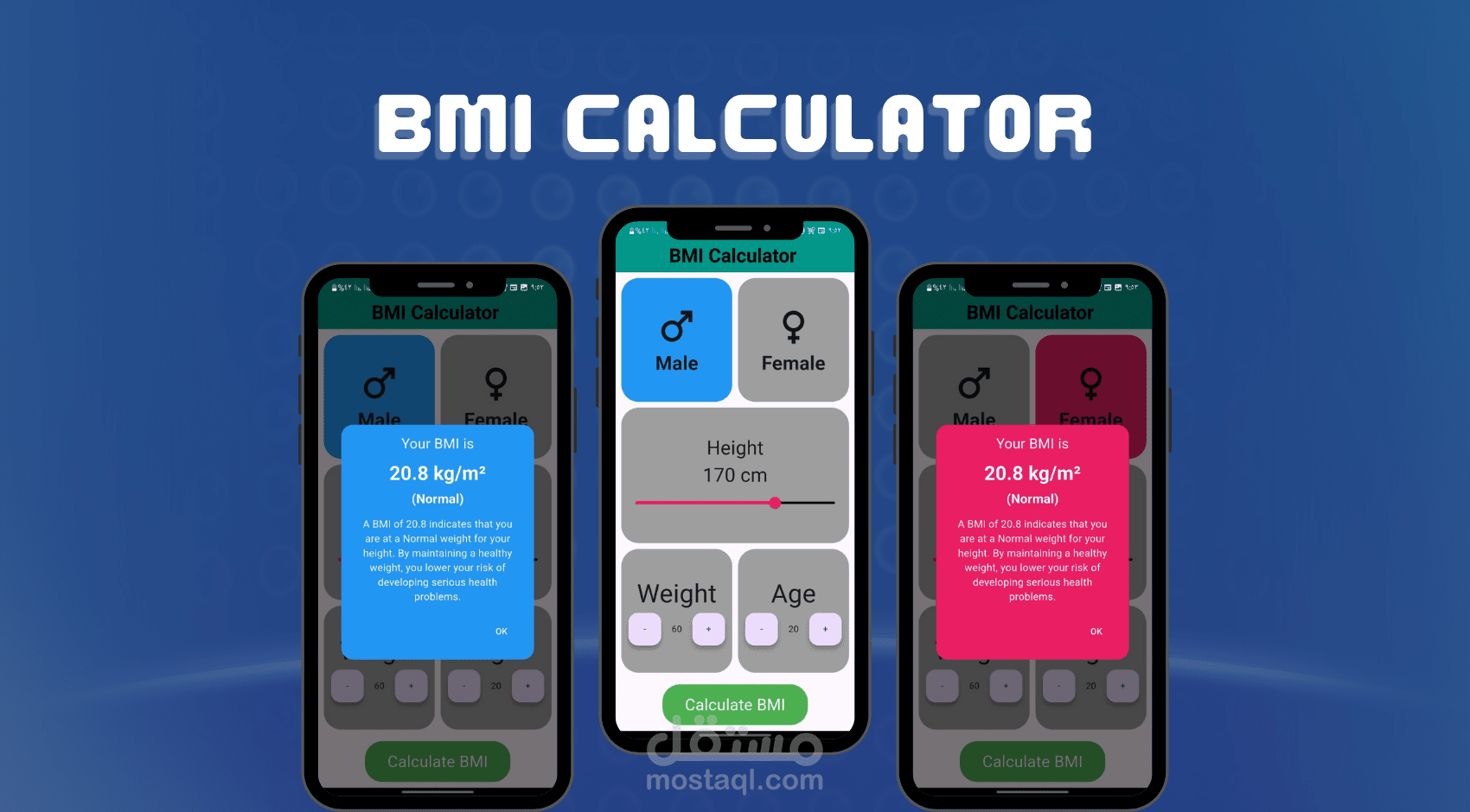 تطبيق BMI Calculator تم تطويره باستخدام Flutter