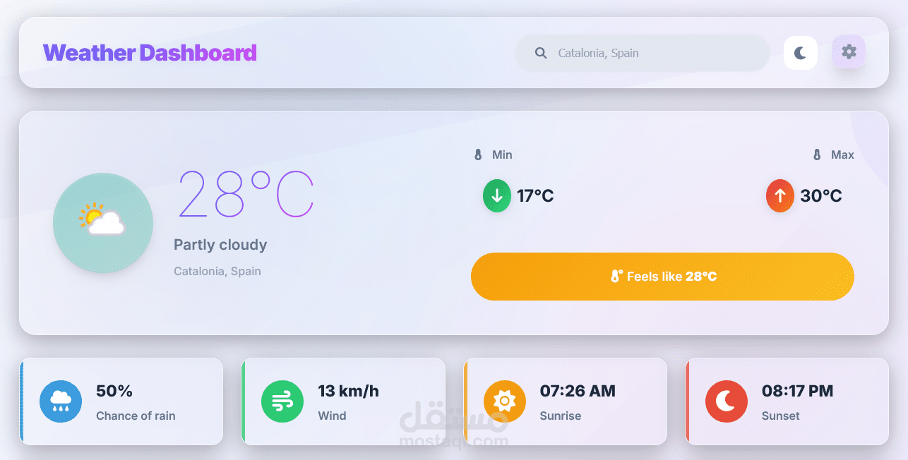 تطوير لوحة طقس تفاعلية باستخدام JavaScript وWeather API