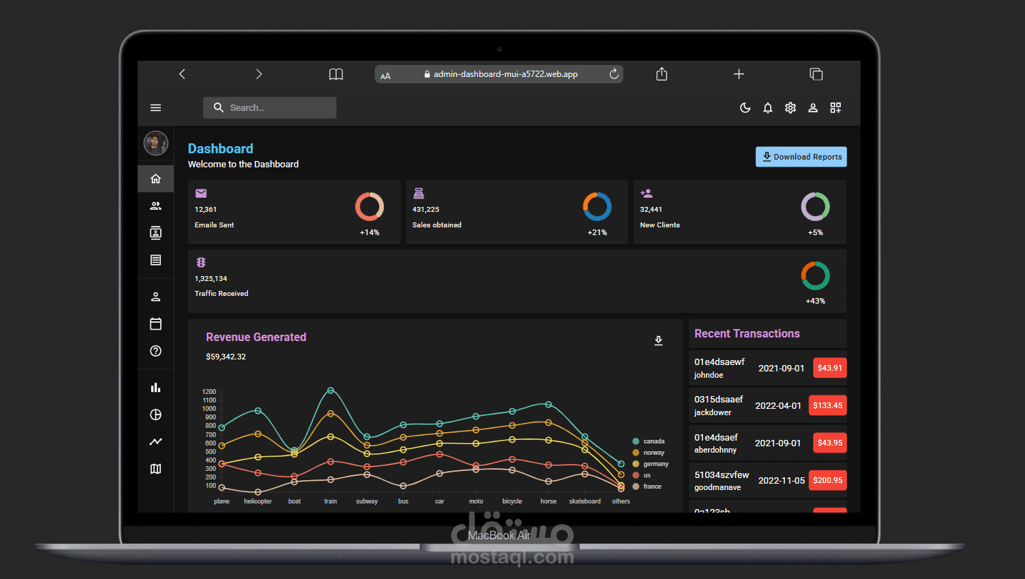 تطوير لوحة تحكم احترافية (Admin Dashboard) باستخدام React + Material UI