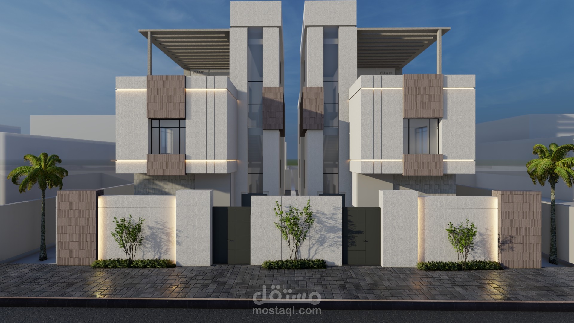 تصميم حديث لمشروع فيلا توأمية (Duplex Villas) في مدينة الرياض