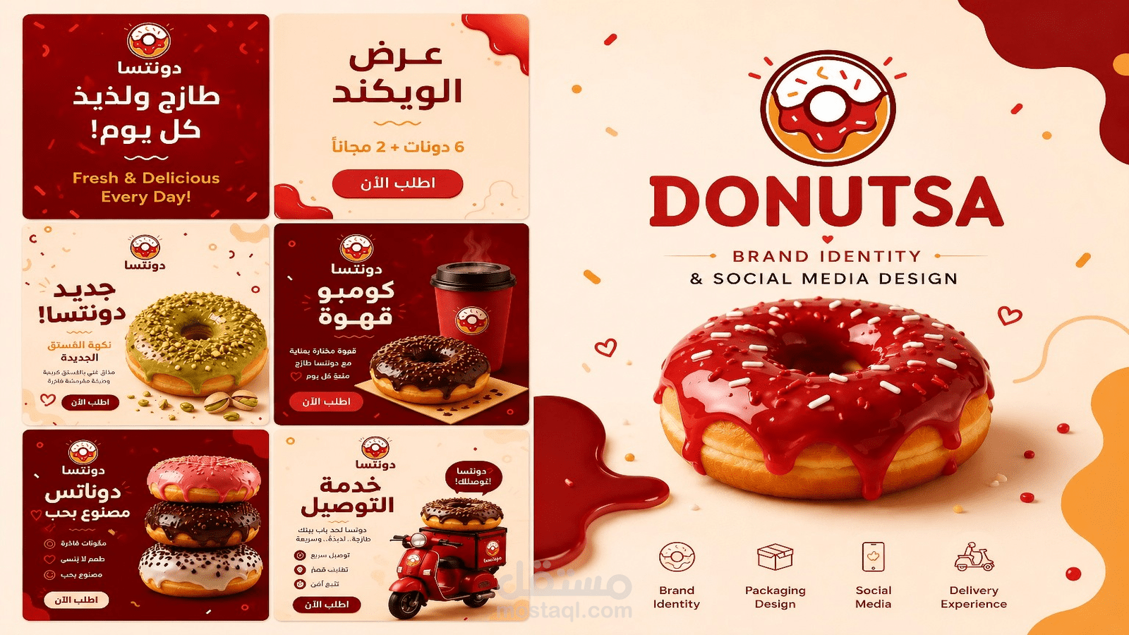 هوية بصرية وتصميم سوشيال ميديا لمتجر DONUTSA