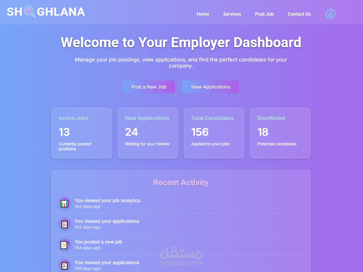 Employer Home Dashboard