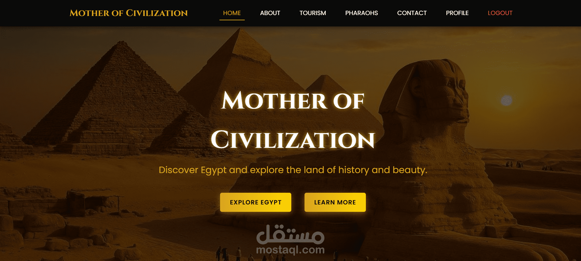 تصميم وتطوير موقع ويب سياحي احترافي للتعريف بالحضارة المصرية