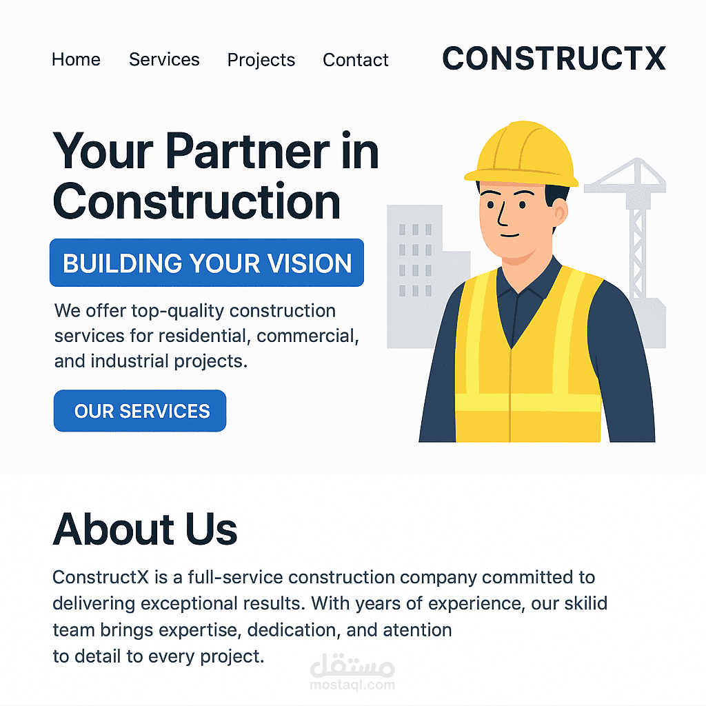 موقع portfolio لشركة مشاريع مقاولات(aqd-alsharq.pages.dev)