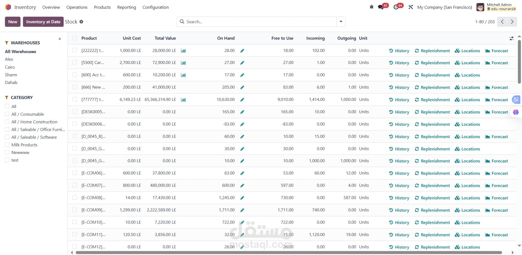 إعداد موديول المخزون (Inventory) في Odoo ERP