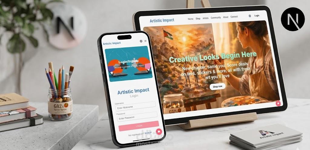 طوير منصة تجارة إلكترونية فنية متكاملة باستخدام Next.js و React (Artistic Impact).