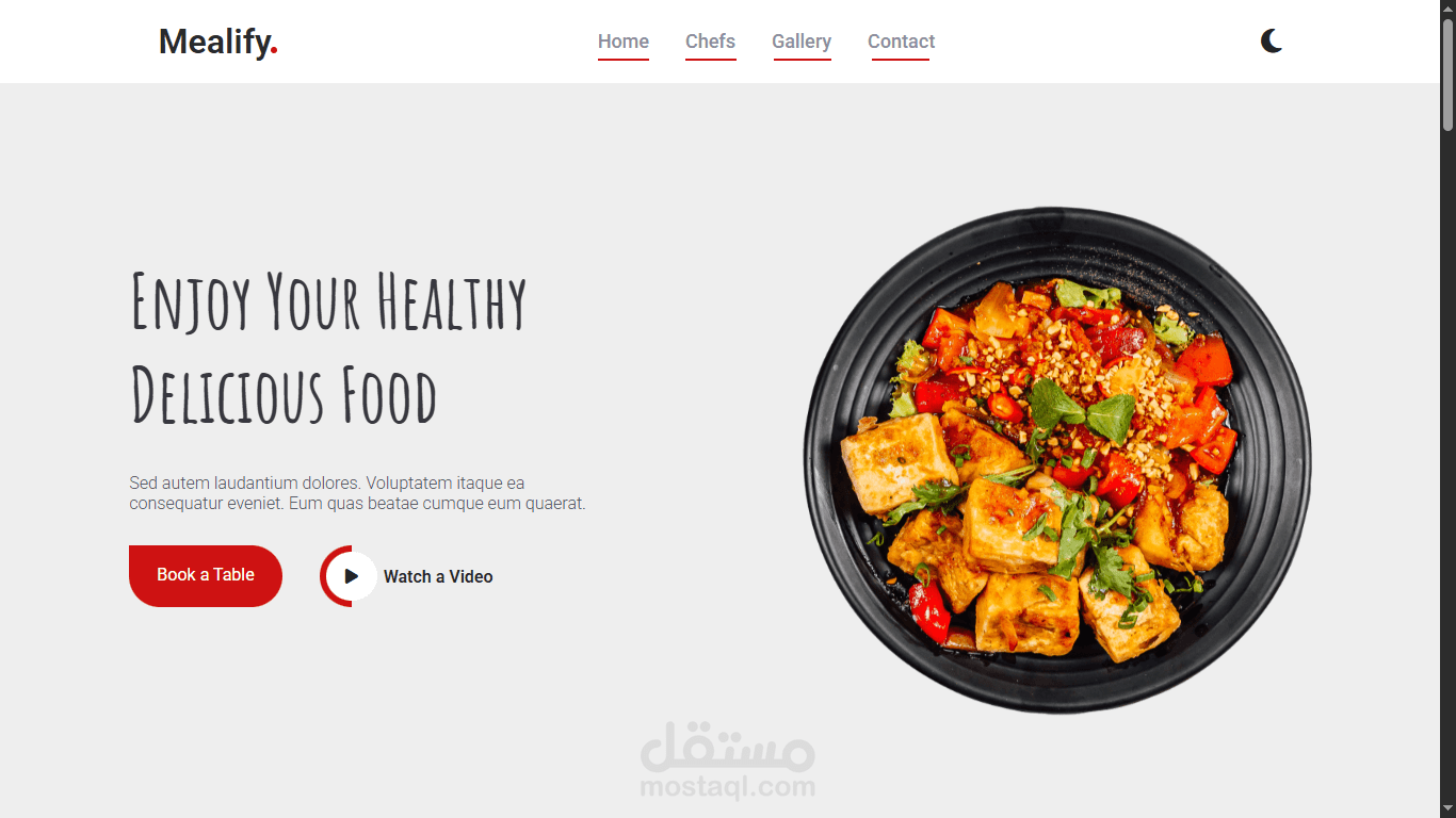 موقع عبارة عن Landing Page لمطعم (Mealify)