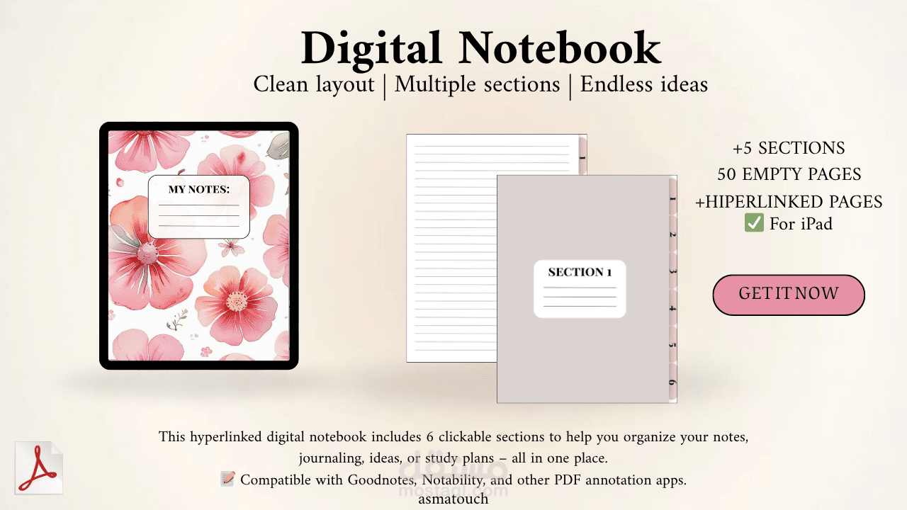 Hyperlinked Digital Notebook for Students & Creatives –  PDF