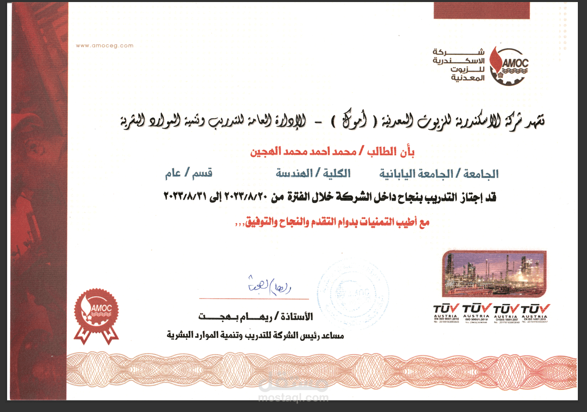 Technical Intern – AMOC (Alexandria Mineral Oils Company)