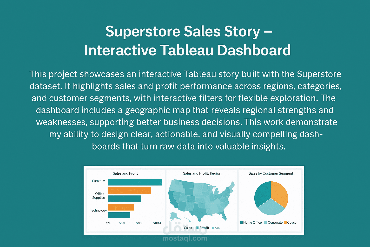 عرض تفاعلي لقصة مبيعات Superstore باستخدام Tableau