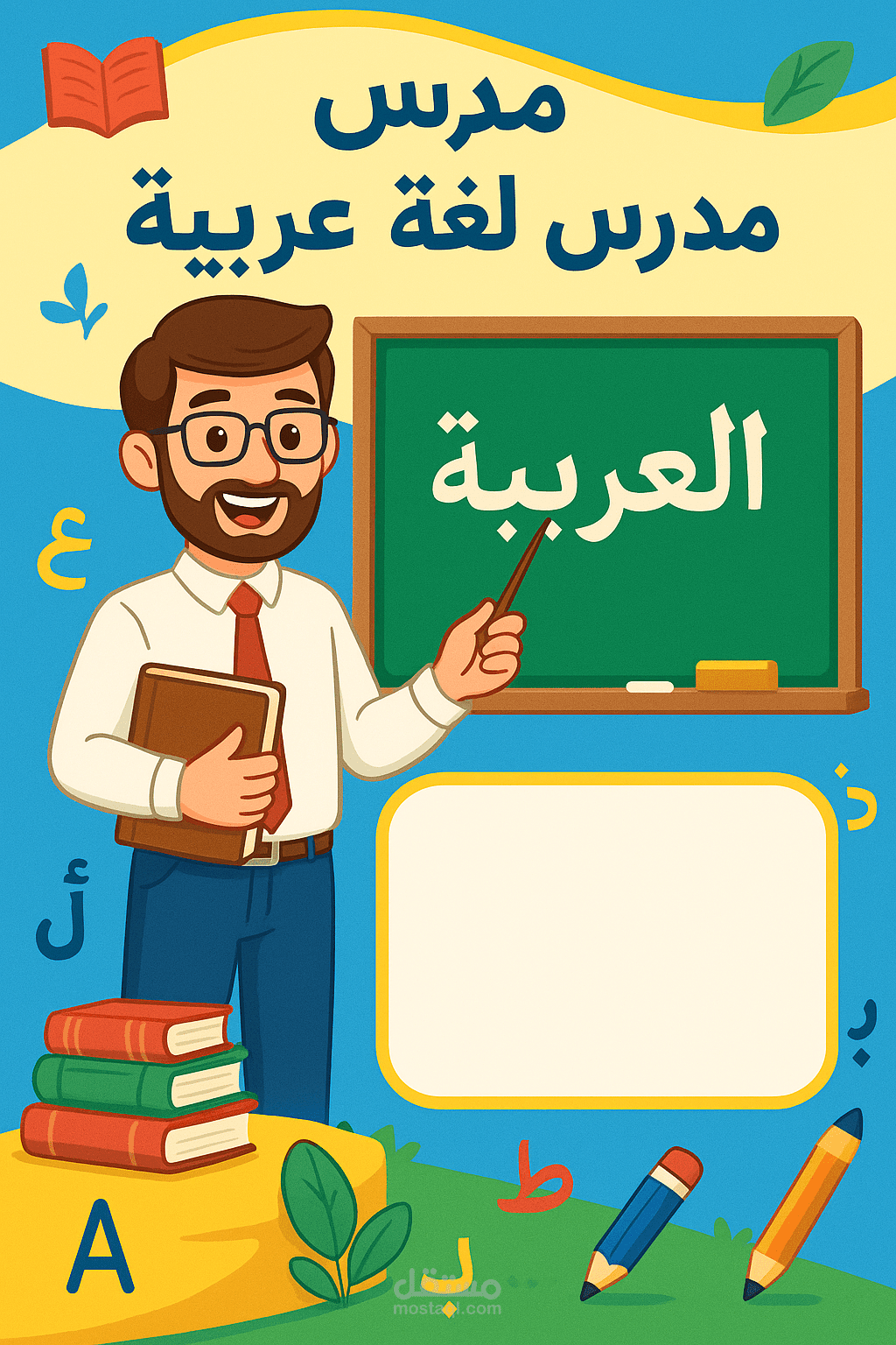 اعلان لمدرس لغه عربيه بالشخصية الكارتونية